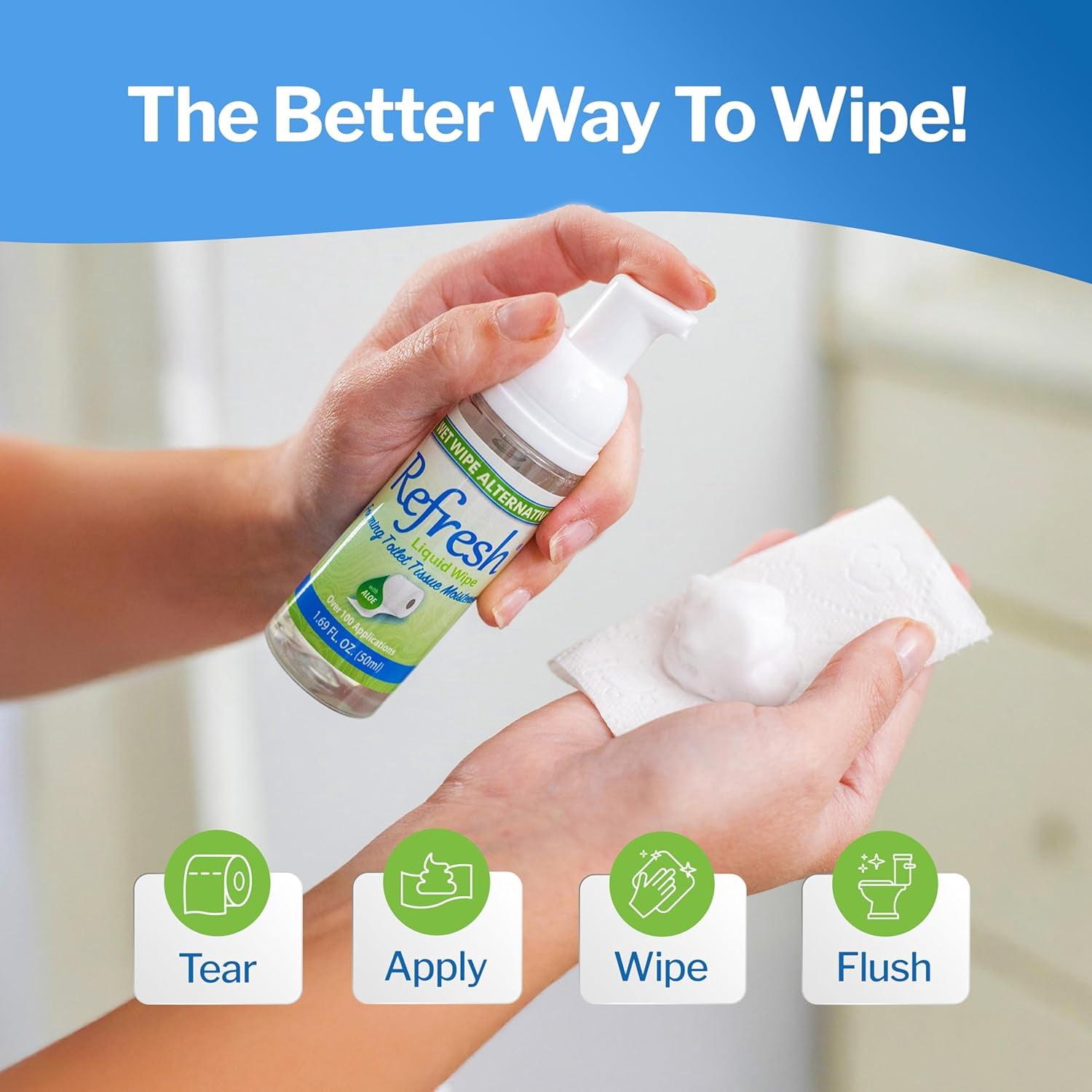 Toilet Paper Foam – Eco-Friendly Flushable Wet Wipe Alternative, Cleanses & Soothes with Witch Hazel & Aloe, Septic & Plumbing Safe 250ml/50ml (10.14 oz Total) (Combo Pack)