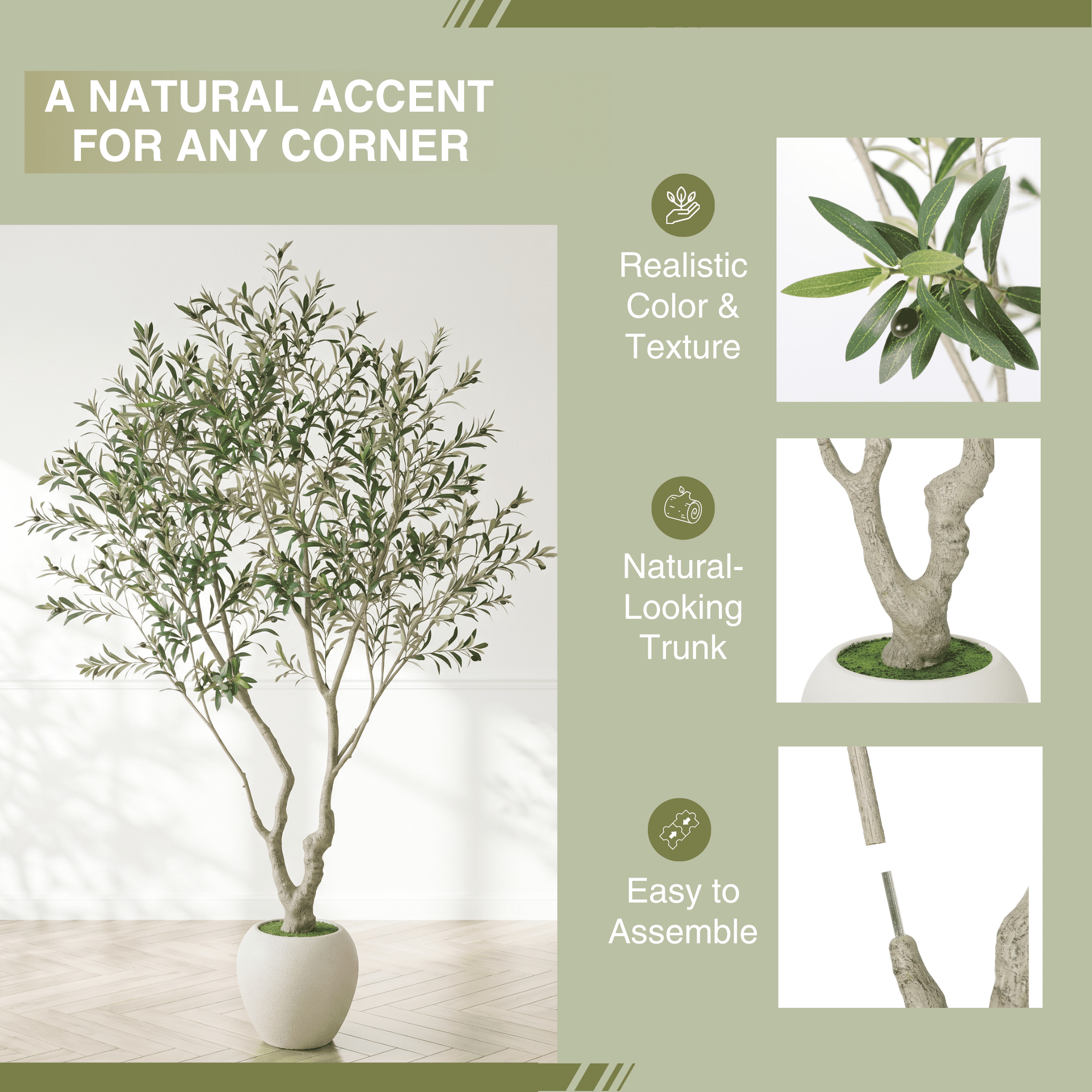 8FT Artificial Olive Tree with White Pot,Natural Trunk Realistic Leaves Lifelike Faux Floor Plant for Home House Office Decor