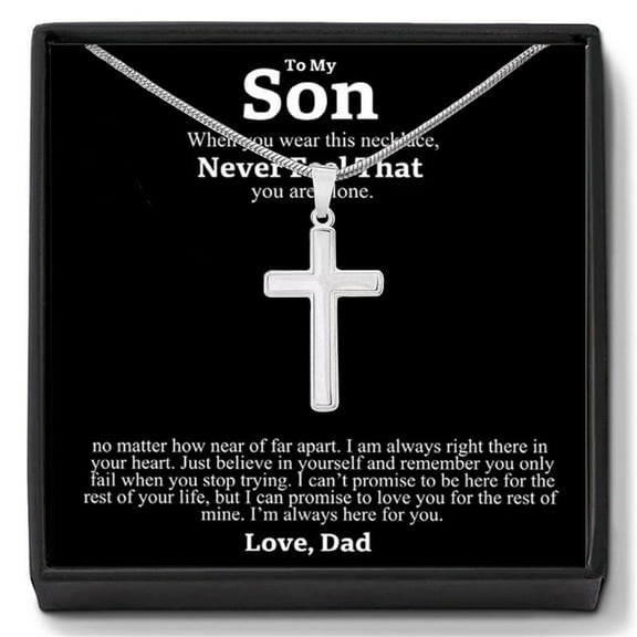 Minimalist Cross Necklace for Son, Heartfelt Religious Gift from Dad with Message Card and Gift Box, Graduation Gift Necklace for Son, Religious Jewelry for Men, Birthday Gift for Him