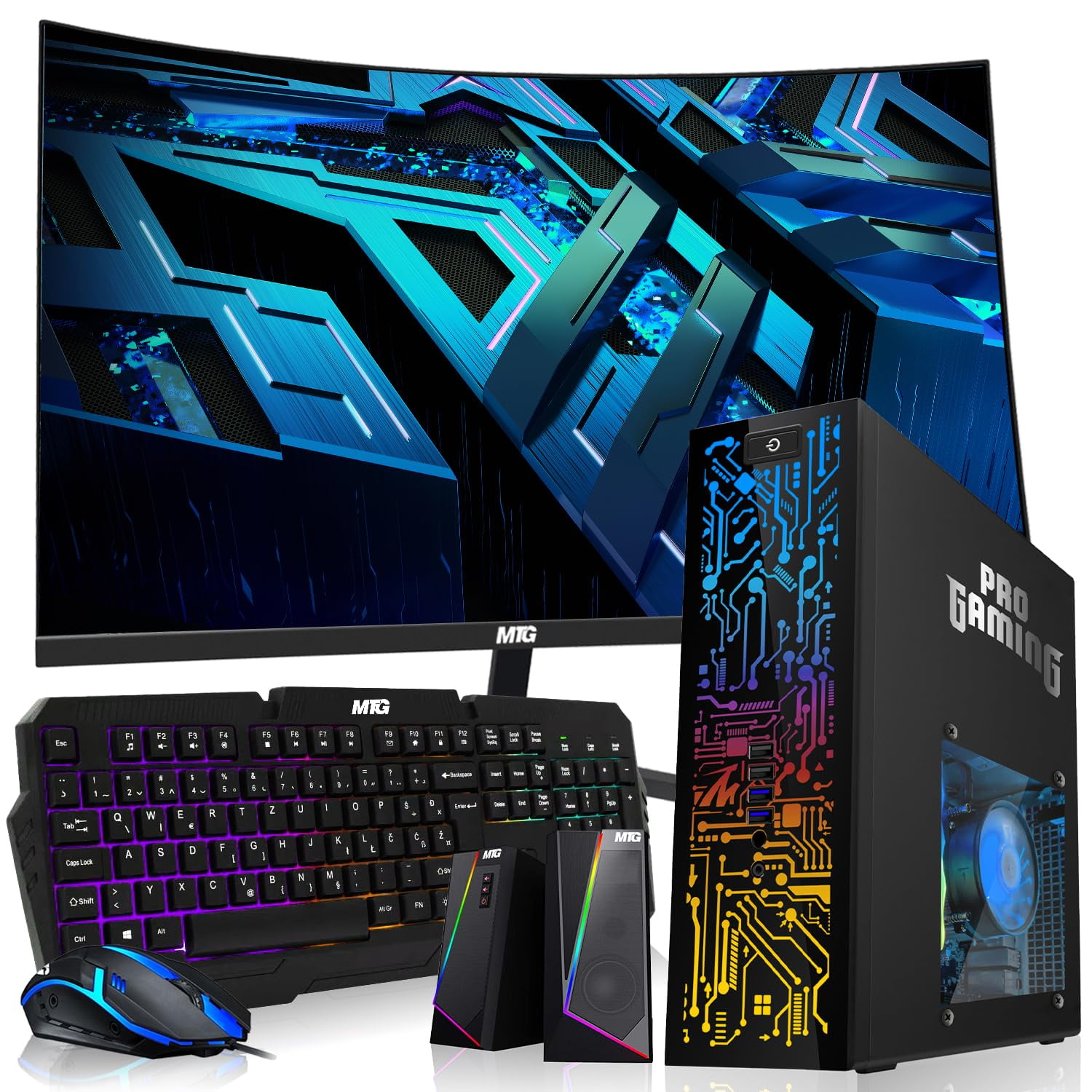 Restored HP Desktop Computer PC–Intel Core i5,16GB ARGB RAM,1TB SSD,24 Inch Curved Monitor,GT 1030 Graphics,RGB KBM with AI Copilot Key & RGB Speaker,Windows 11 Pro