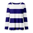 thumbnail image 5 of ManxiVoo T-Shirt à Manches Longues à Rayures Imprimées pour Femme, Col Rond, Confortable, T-Shirt Graphique d'Automne, Blouse Légère, Taille M, Bleu Foncé, 5 of 5
