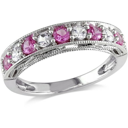 White Sapphire Fashion Ring - 7/8 Carat T.G.W. Created Pink and White Sapphire Fashion Ring in Sterling Silver
