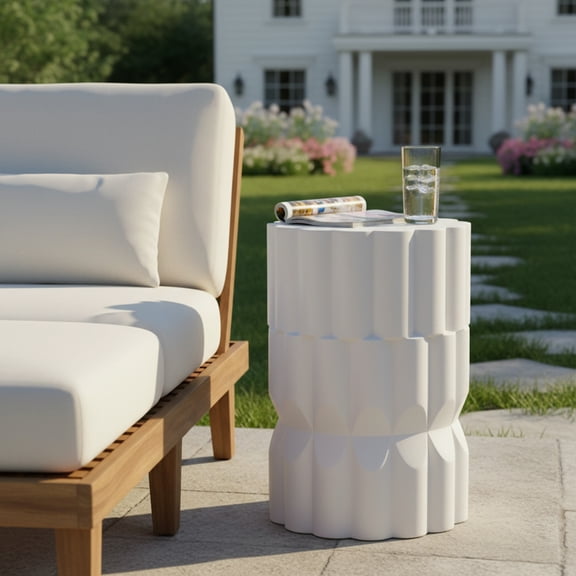 Christopher Knight Home 13" Handmade MGO Side Table with Geometric Stacked Design, White