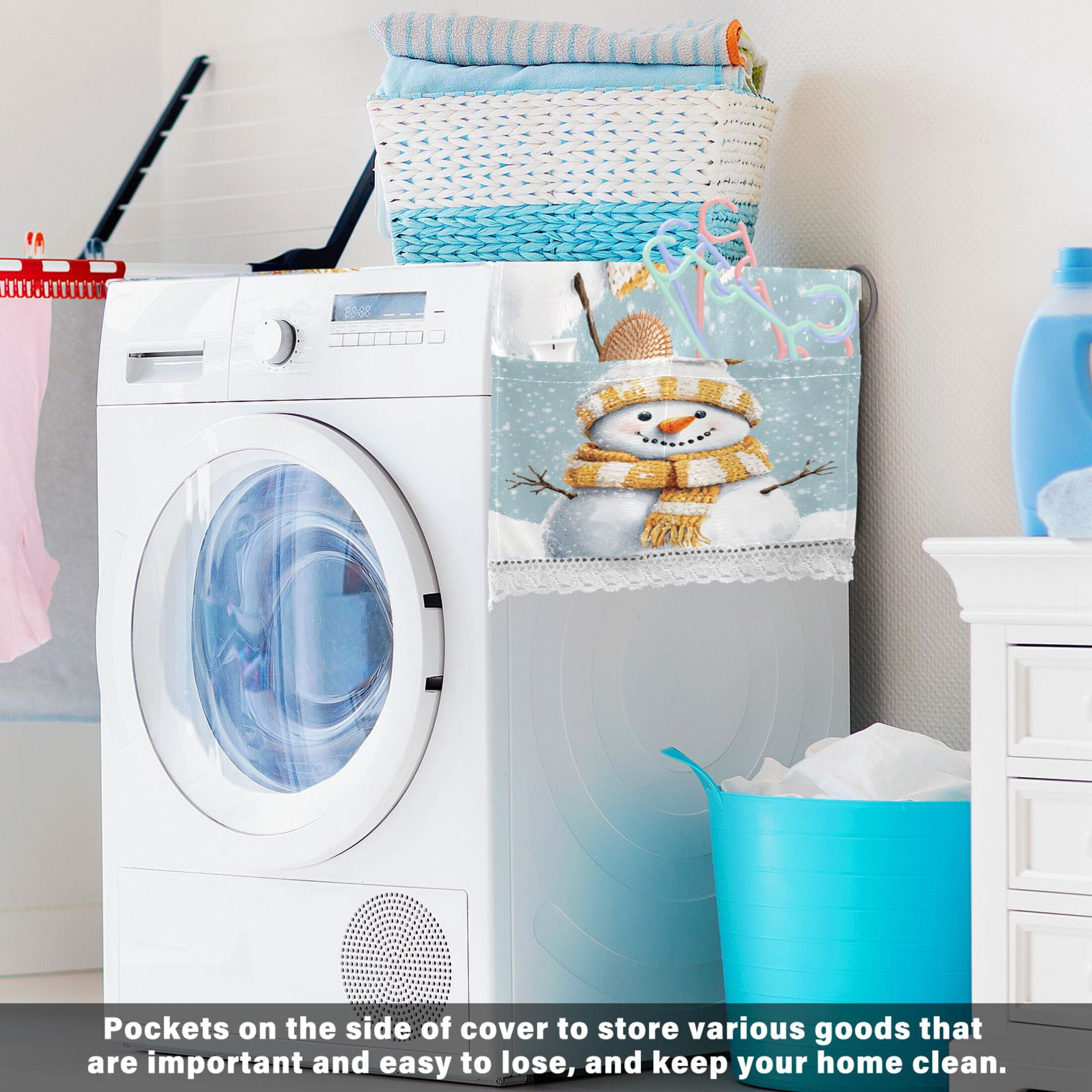 WOBOGO Snowman Wearing A Yellow and White Scarf Washing Machine Cloth Dryer Refrigerator Top Cover Protective Non-Slip Mat For Kitchen Laundry
