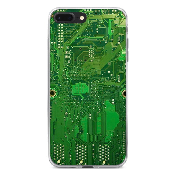 DistinctInk Clear Shockproof Hybrid Case for iPhone 7 PLUS / 8 PLUS (5.5" Screen) - TPU Bumper, Acrylic Back, Tempered Glass Screen Protector - Green Circuit Board Image - Printed Circuit Board Image
