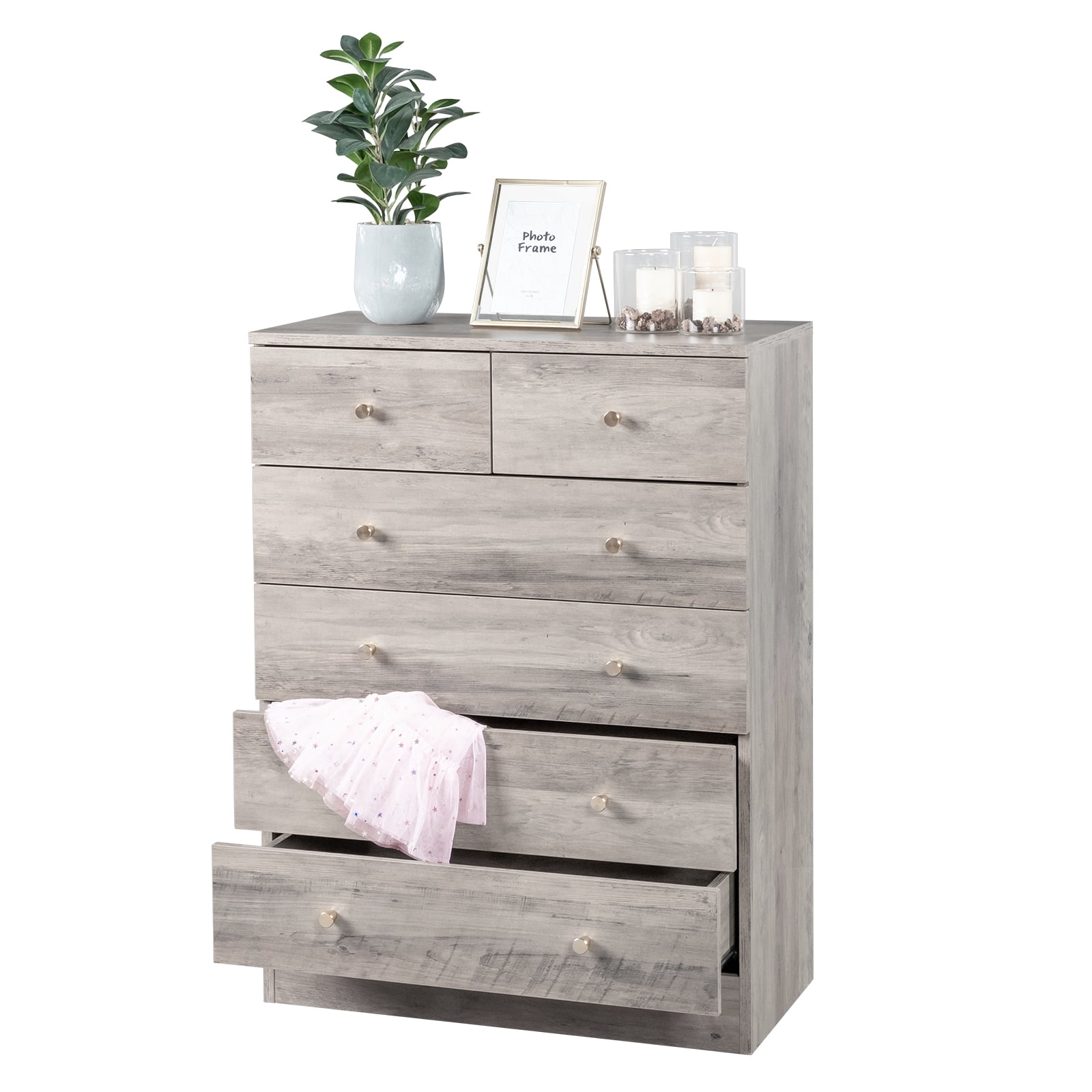 Modern Simple 6-Drawer Dresser Particle Board For Family Room Bedroom & Living Room Space-Saving Storage & Decor​ Gray
