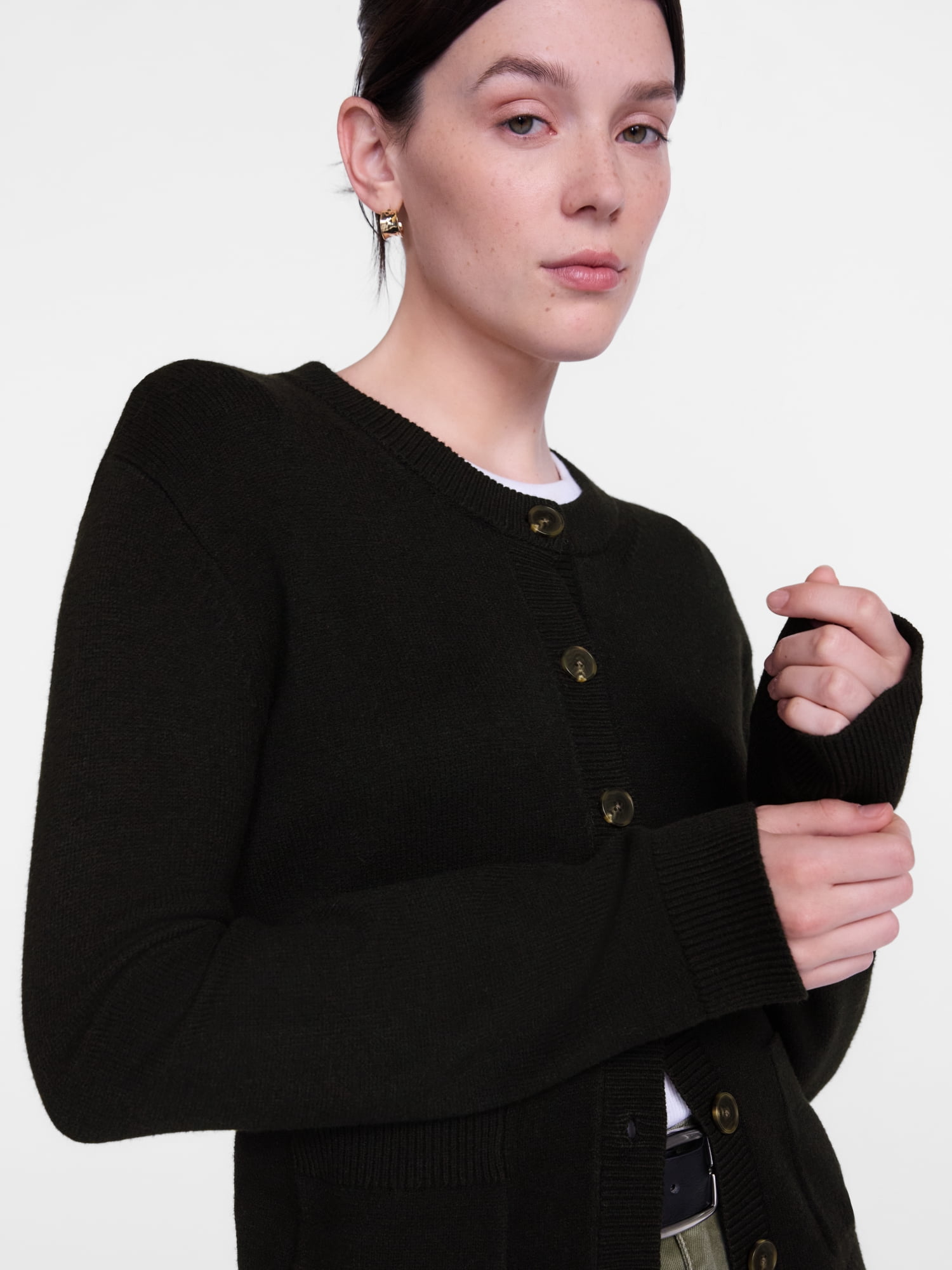 Scenario Women's Crewneck Cardigan with Patch Pockets, Lightweight, Sizes XS-XXXL
