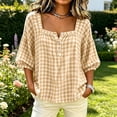 thumbnail image 2 of Tnhcen Women Summer Top French Square Neck Gingham Blouse Puff Sleeve Casual Loose Fit Button Down Boho Shirt for Women Daily Vacation XS-4XL, 2 of 4