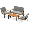 thumbnail image 1 of Gymax Ensemble de Mobilier d'Extérieur 4 Pcs avec Table à Café, Causeuse et 2 Chaises Simples pour Véranda, Gris, 1 of 6