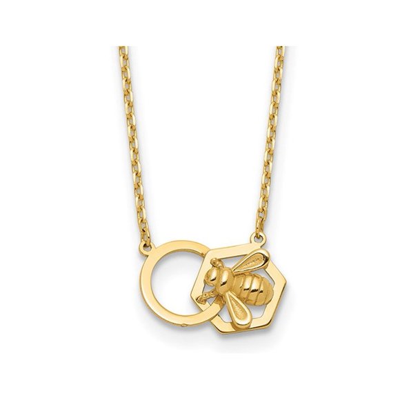 14K Yellow Gold Bee Charm Necklace and Chain (17.5 Inches)