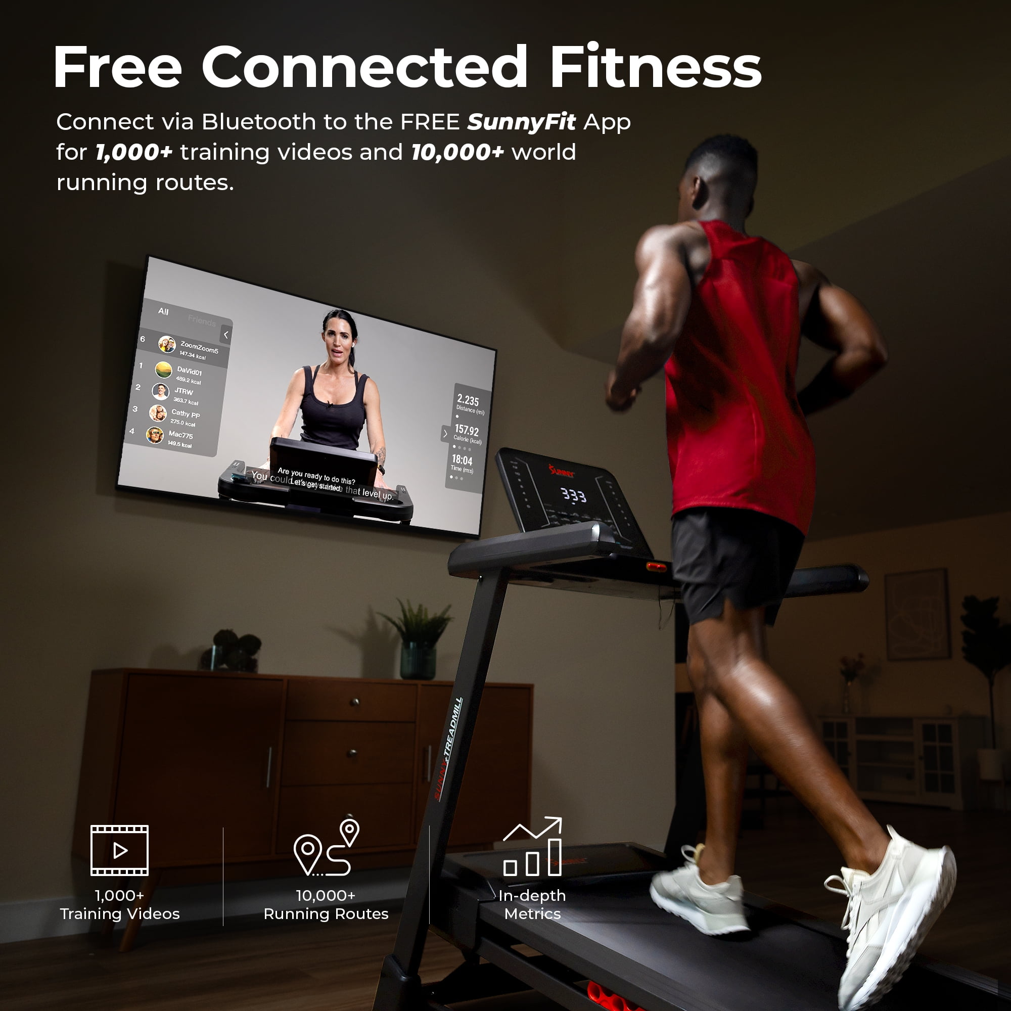 Sunny Health & Fitness Treadmill Elite Smart Auto Incline 20” Deck Treadmill with 300 LB Weight Capacity w Bluetooth & Free SunnyFit® App Membership - SF-T723016