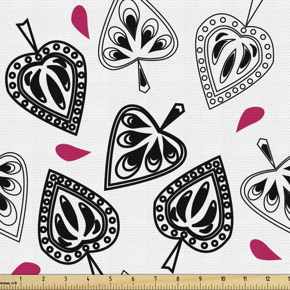 Leaves Fabric by the Yard, Modern and Geometrically Designed Leaf with Pink Strokes, Upholstery Fabric for Dining Chairs Home Decor Accents, Magenta Charcoal Grey by Ambesonne