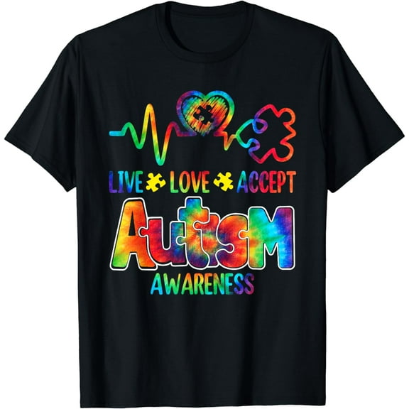 Live Love Accept Autism Awareness Support Acceptance Tie Dye T-Shirt