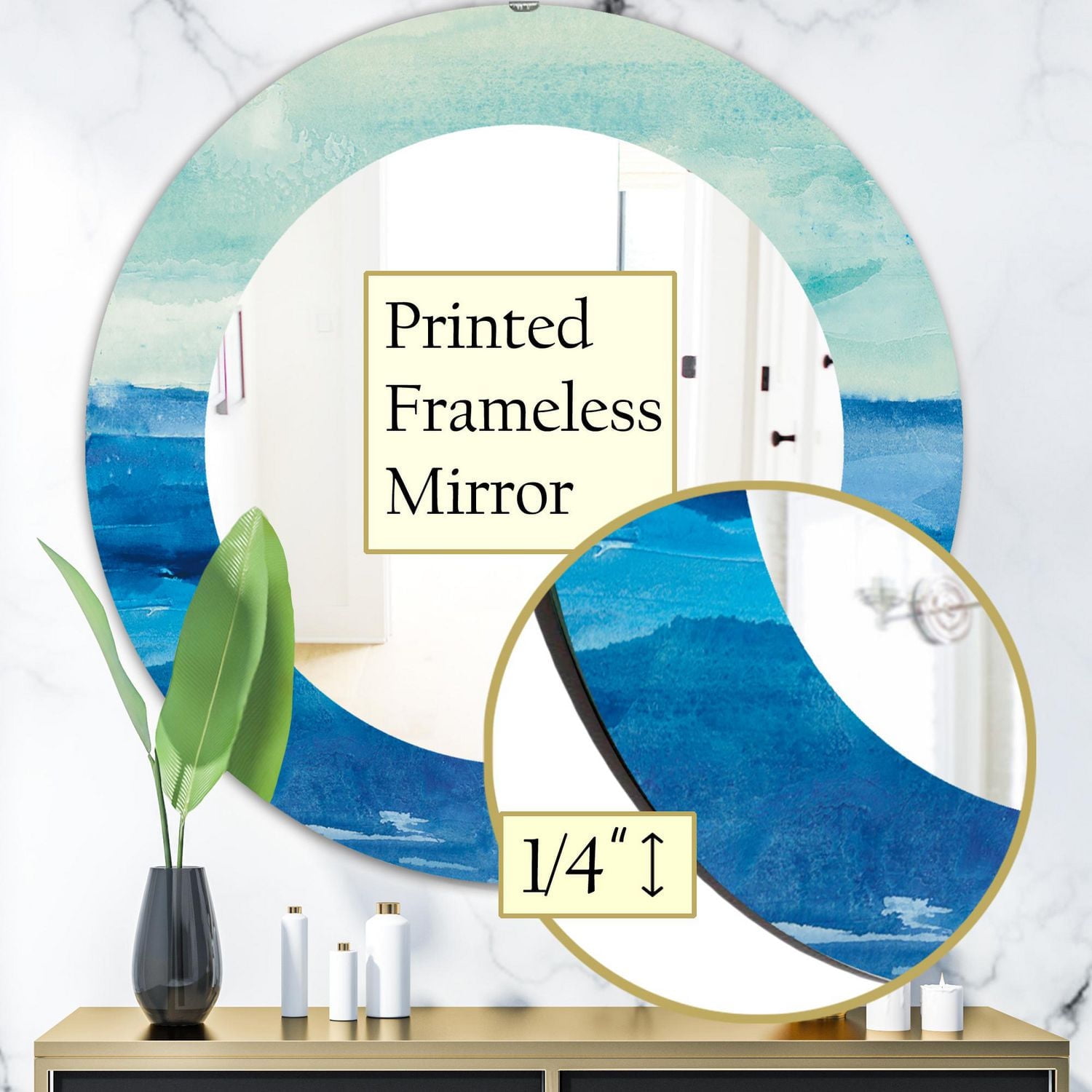 Designart 'Out To Sea' Miroir Traditionnel - Miroir Mural Ovale ou Rond - 32x32