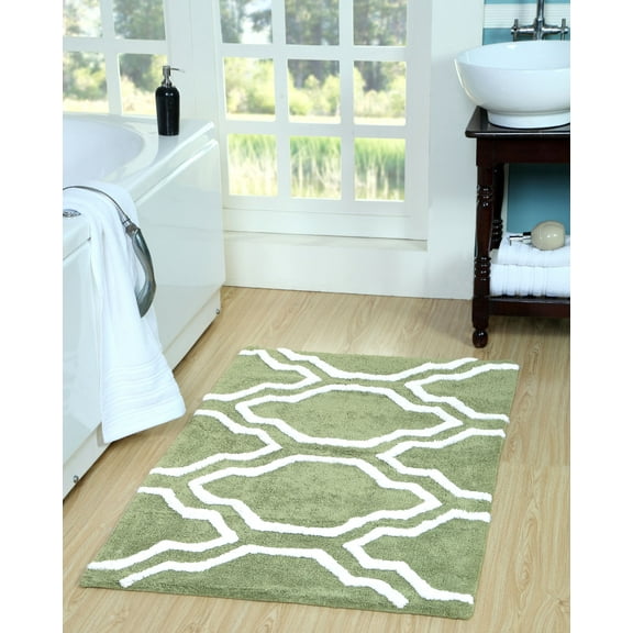 Saffron Fabs Bath Rug 100% Soft Cotton 180 GSF, Geomatric Quatrefoil Pattern