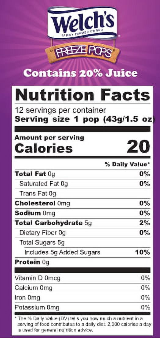 Welch's Freeze Pops Grape, Strawberry Peach, Cherry 12 Count Box 18 oz.