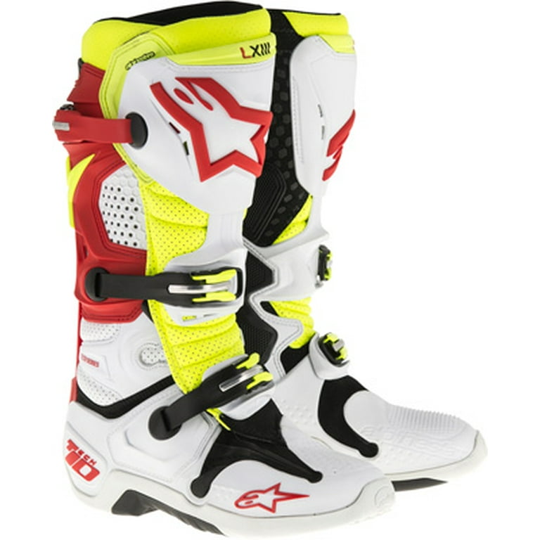 ALPINESTAR Tech 10 MOTORCYCLE BOOTS WHITE/RED/YELLOW Size 14