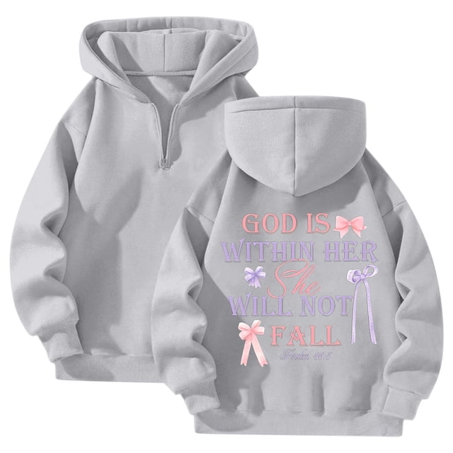Women's Zip Up Hoodie Casual Bow Print Sweatshirt Comfortable Pullover For Daily Wear With Jeans In Spring Fall Winter