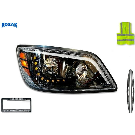 KOZAK LED Headlight 12V Black Passenger Right Side Compatible with Hino 2014-2016