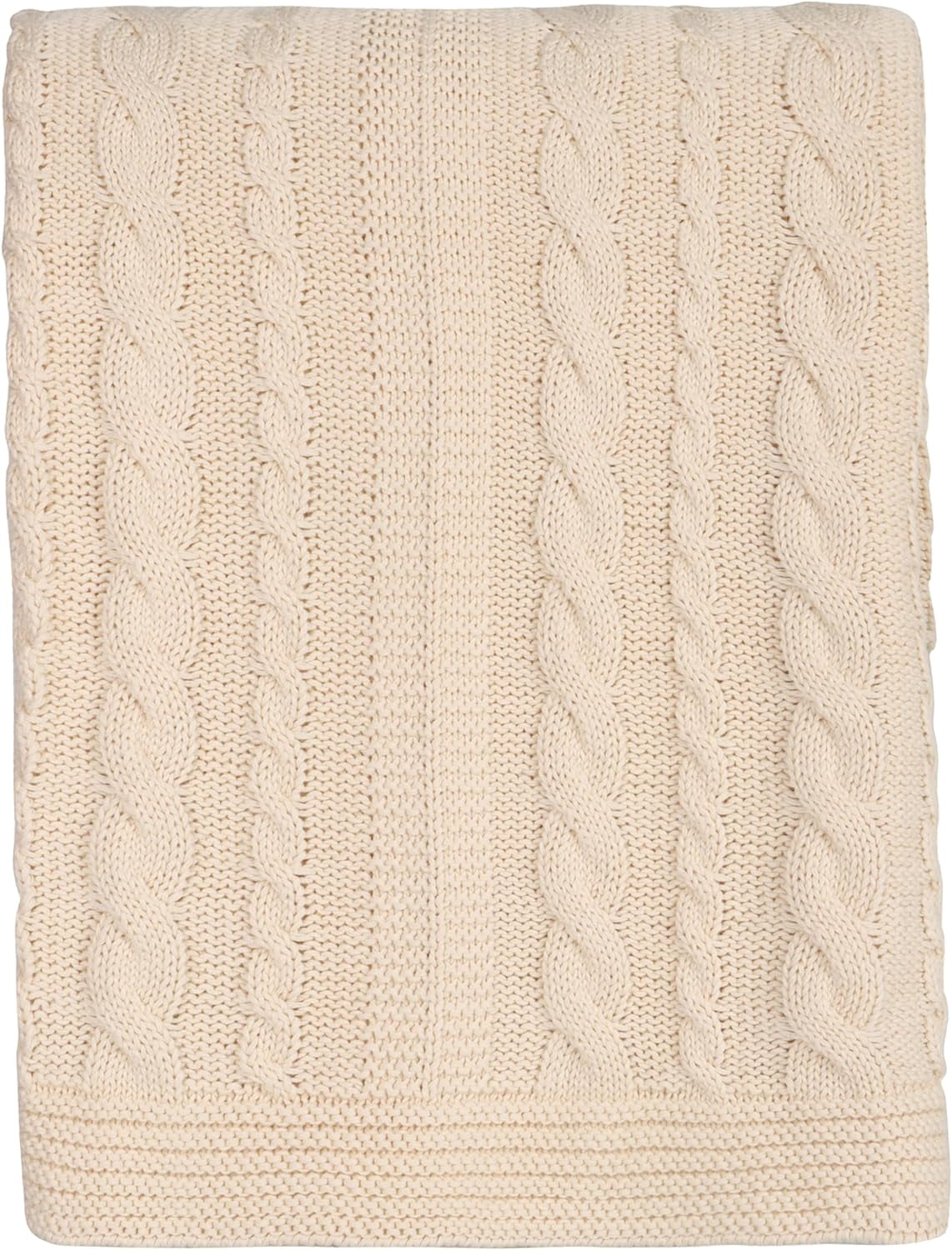 Delara Organic Cotton Throw Blanket 50x70 inches, GOTS Certified Cable Knitted Throws Blanket for Sofa Couch Bed, Baby Nursery, Lightweight Cozy Warm Decorative Blanket All Season Use