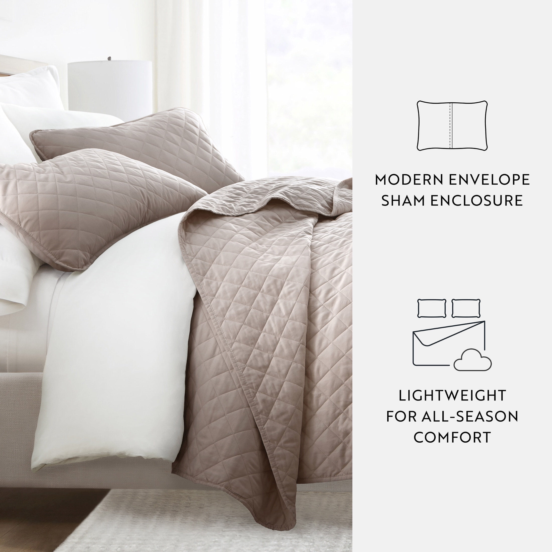 Noble Linens 3-Piece Latte Diamond Stitch Quilt Set, Full/Queen
