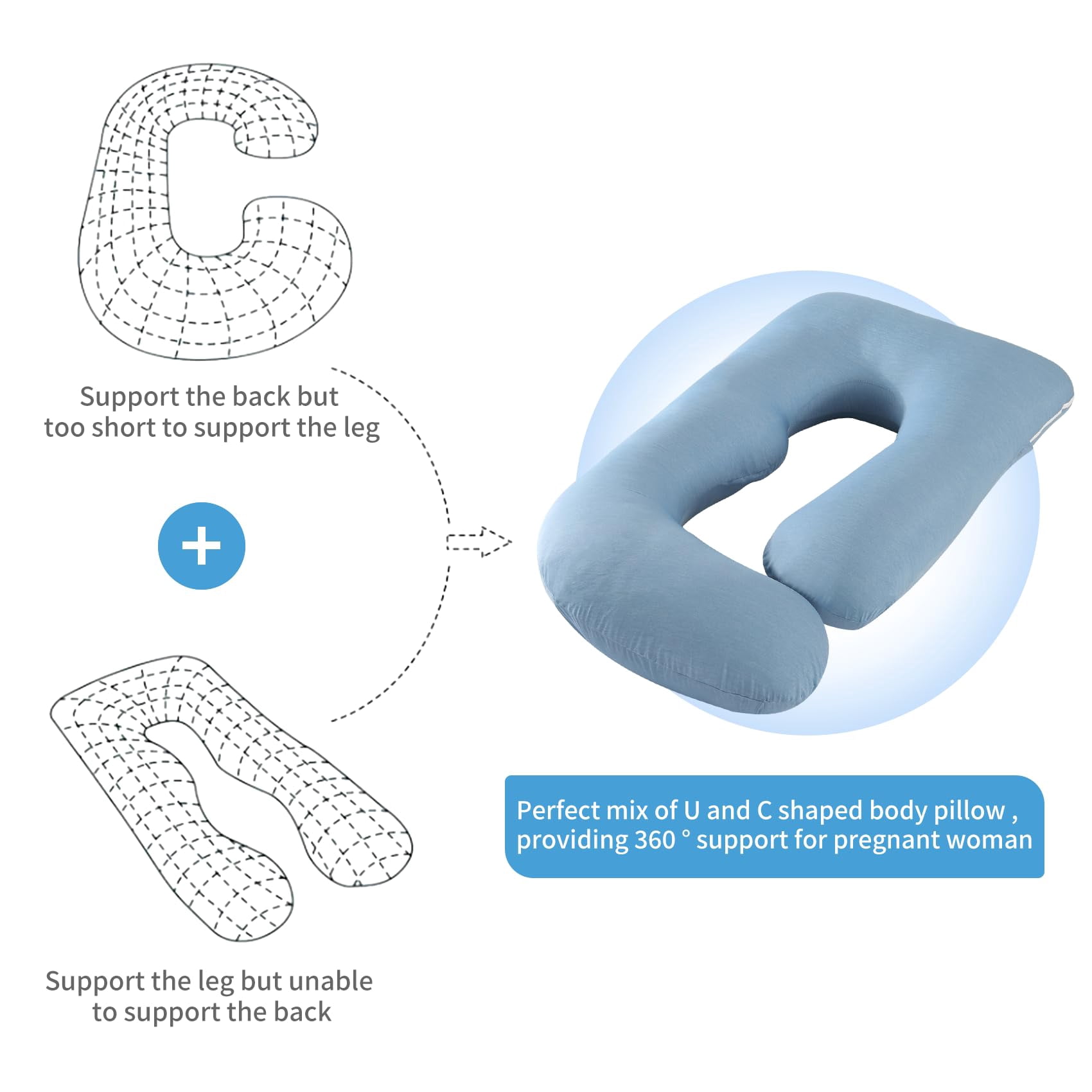 U-shaped Pillow For Sleeping  Full Body Support & Belly - 65 Inch Maternity With Machine Washable Cover |