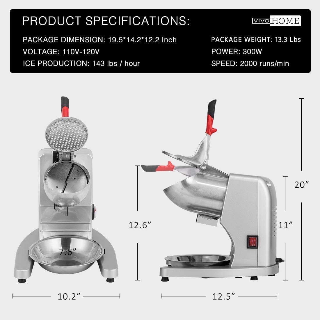 11 Inch Height Electric Dual Blades Ice Crusher Shaver Snow Cone Maker Machine Silver 143lbs Hr For Home And Commercial Use Walmart Com Walmart Com