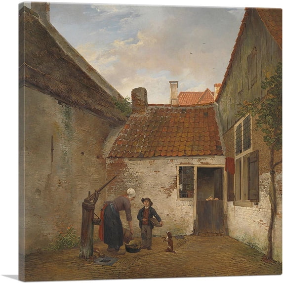 ARTCANVAS Inner Courtyard Canvas Art Print by Andreas Schelfhout - Size: 36" x 36" (0.75" Deep)