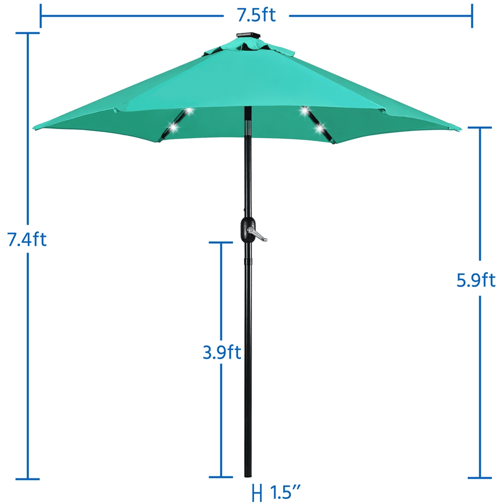 Renwick 7.5Ft Patio Market Umbrella with 18 LED Lights, Turquoise