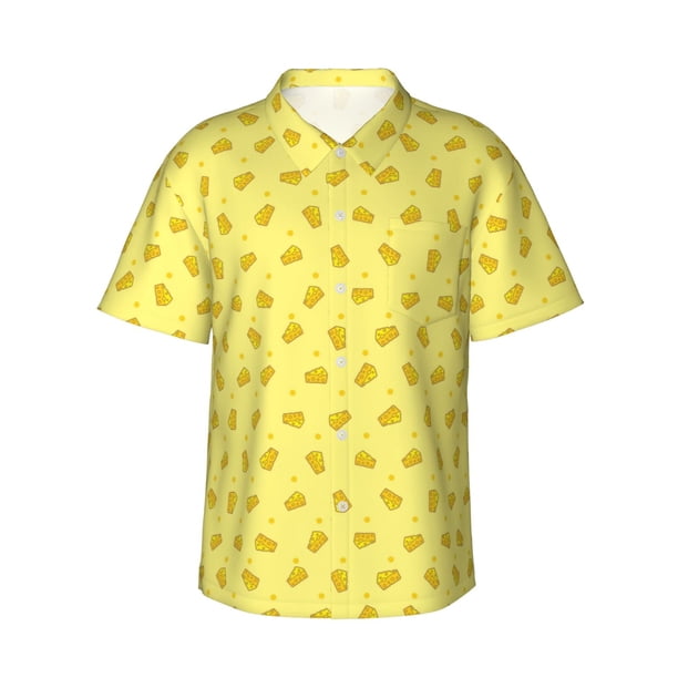 Fotbe Cheese 1 Camisa Hawaiana para Hombre Unisex – Camisa Casual de Verano con Botones de Manga Corta de Algodón y Lino,Medium