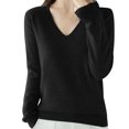 thumbnail image 5 of Scyoekwg Womens Tops V-Neck Knitted Sweater Fall Tops Trendy Solid Color Dressy Casual Blouses Loose Long Sleeve T Shirts Lightweight Pullover (Black,L), 5 of 7