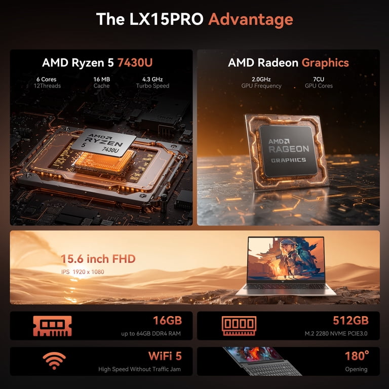 NIPOGI LX15PRO 15.6 in FHD Laptop AMD Ryzen 5 7430U 16GB DDR4