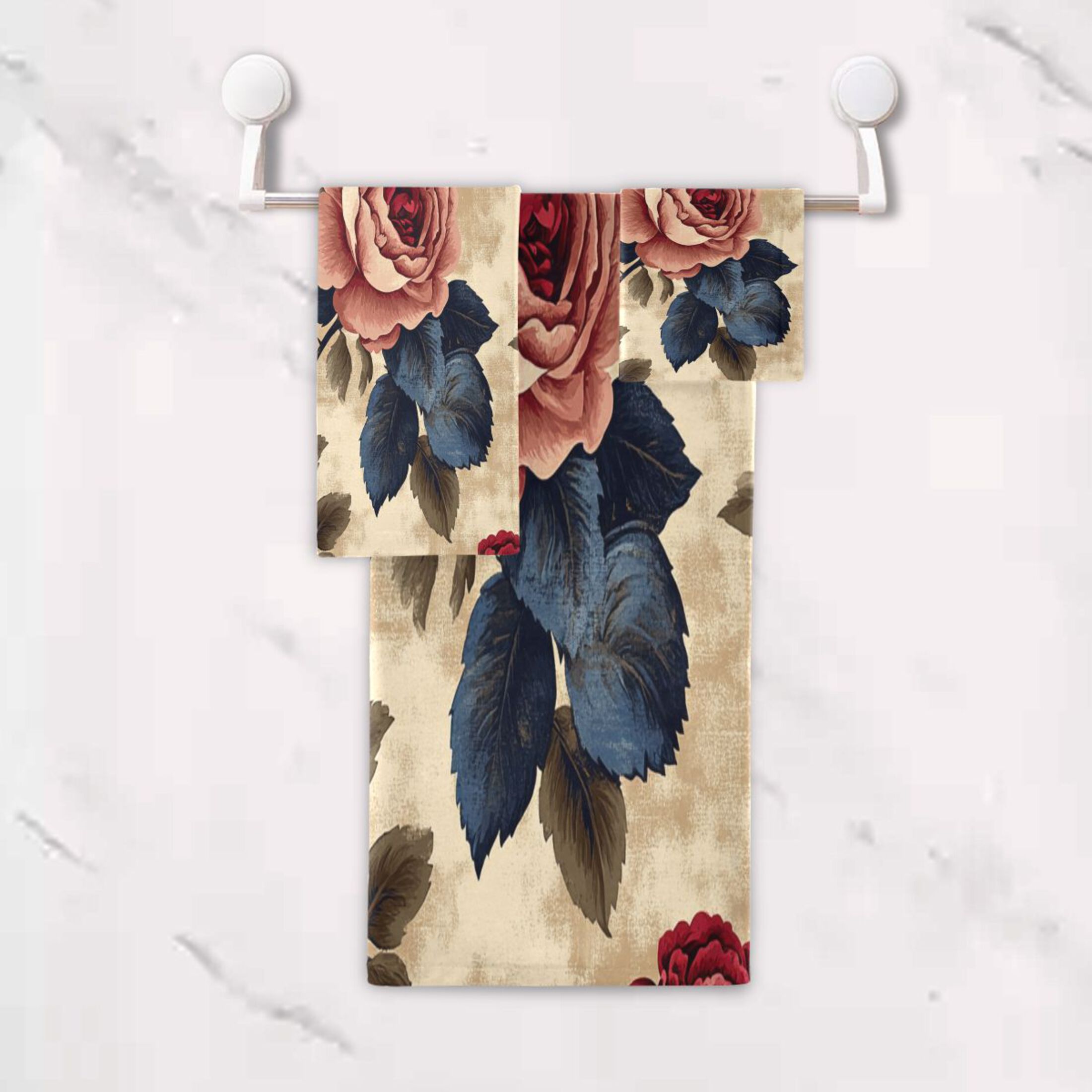 BZSMCE 3piece Bath Towel Sets Hand Bath Towels Fashion Vintage Floral Elegance Printed Towel Sets