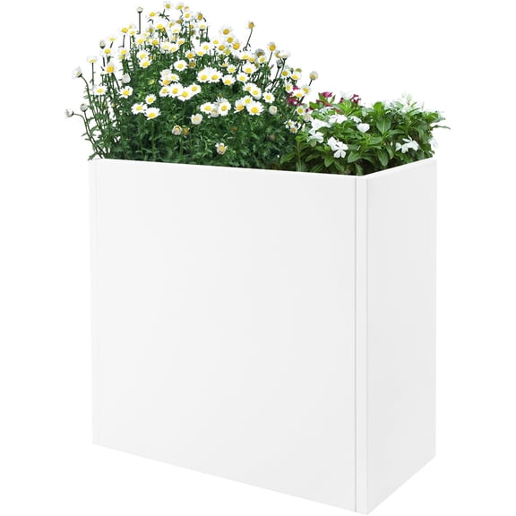 Large Metal Planter Box Outdoor 28" Tall Black Rectangular Planter with Drainage Modern Steel Planters Pot for Outdoor Plants (White)