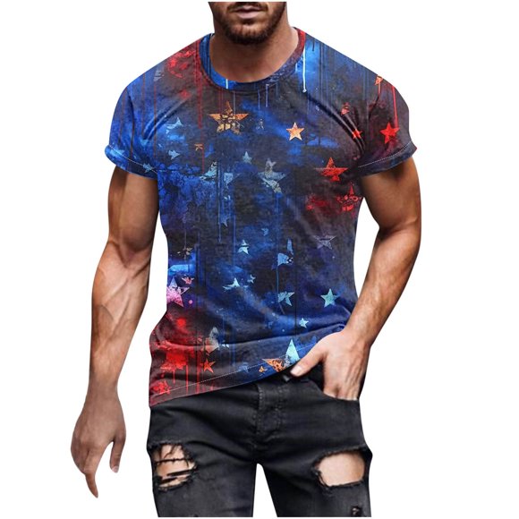 UVEASISHA Patriotic Shirts for Men,Mens 4th of July Tee Shirts Graphic July 4th T-Shirt Teens O-Neck Casual Short Sleeve America Flag Fourth of July Muscle Workout Tshirts 2024