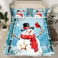 thumbnail image 2 of jejeloiu Kawaii Snowmen Twin Sheet Sets,Merry Christmas Twin Fitted Sheet,Red White Blue Flat Sheet For Childrem,Ultra Soft Home Decor,3pcs, 2 of 7