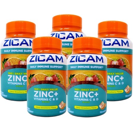 5 Pack - Zicam Daily Immune Support Gummy Supplement Zinc Vitamin C & Vitamin D Citrus Strawberry Flavor 70 Count