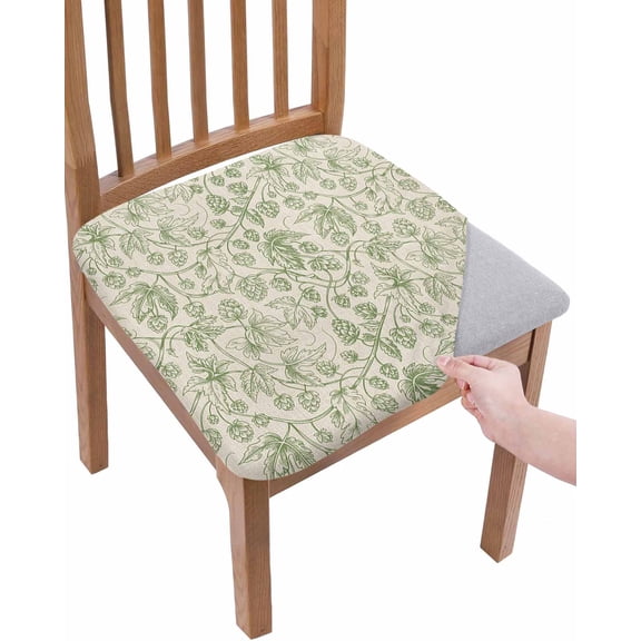 Sage Green Flowers Chair Seat Covers for Dining Room Stretch Chair Seat Covers Set of 4, Rustic Pastoral Botanical Floral Leaf Chair Seat Protector Cushion Slipcovers for Kitchen Restaurant Office