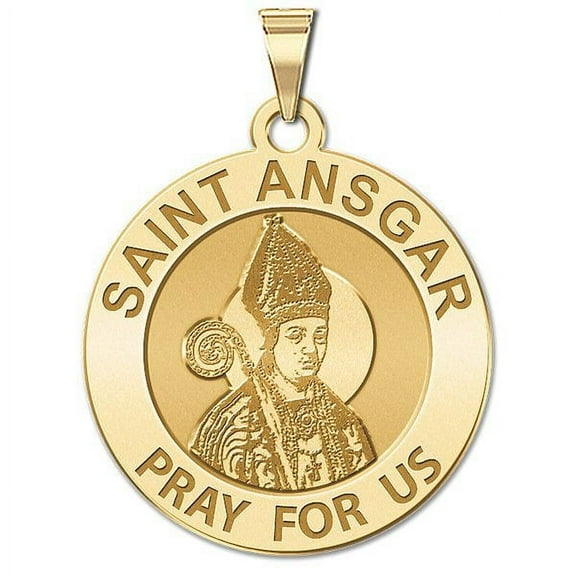 Saint Ansgar Medal -  - 2/3 Inch Size of Dime, Solid 14K Yellow Gold