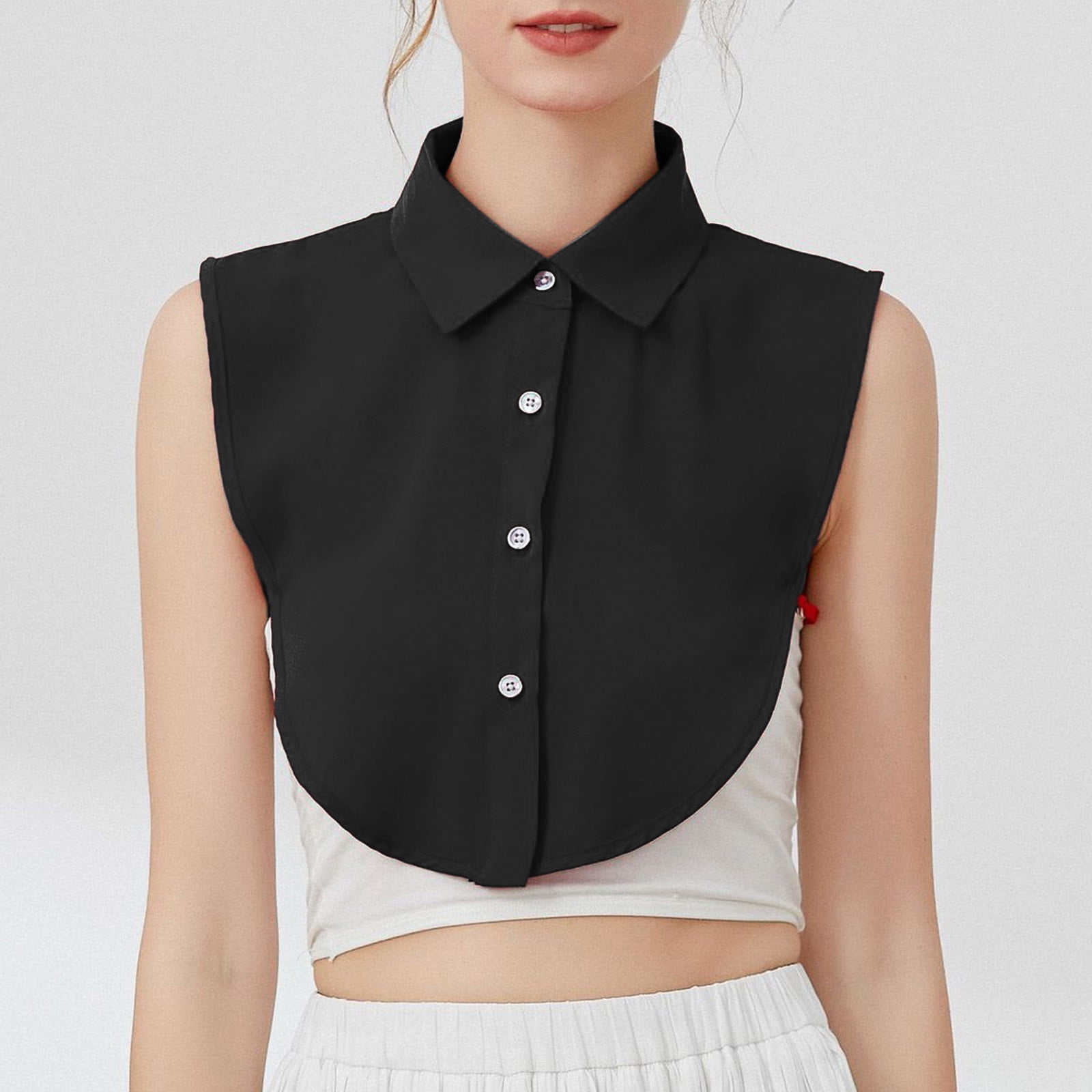 Women Solid Ruffle Detachable Blouse With False Collar Half Women Solid Ruffle Detachable Blouse With False Collar Half