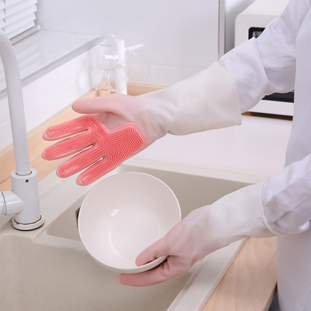 Dishwashing Rubber Gloves for Cleaning, Reusable Waterproof Kitchen