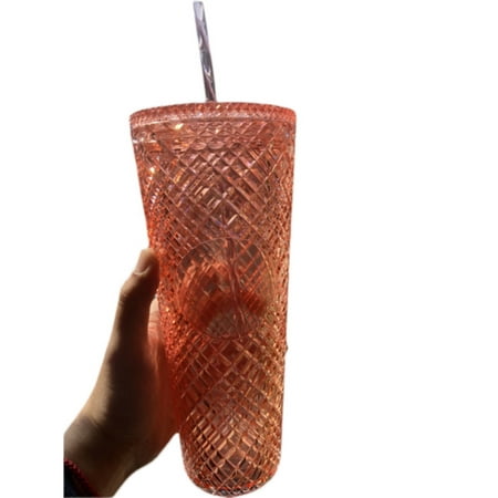 

Water Tumbler 24 Oz Glitter/Normal Rhombus Pattern BPA Free Water Cup with Lid and Straw Reusable Double-Layer Iced Coffee Cup