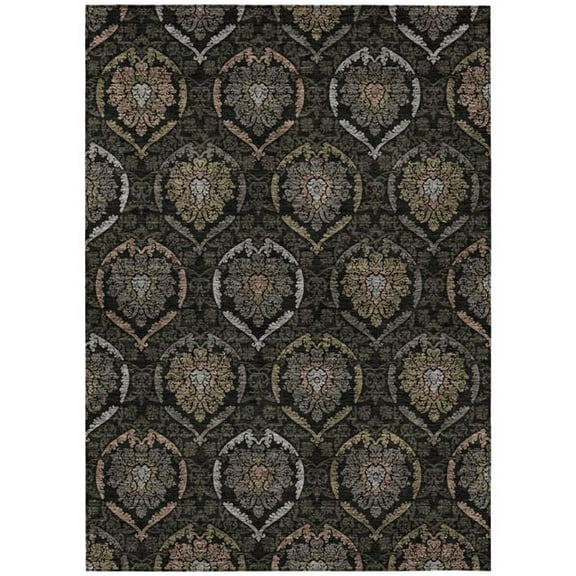 HomeRoots 587695 8 x 10 ft. Medallion Washable Indoor & Outdoor Rectangle Area Rug, Black, Gray & Brown