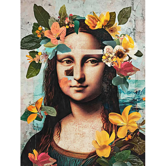 Mona Lisa Floral Canvas Wall Art, Perfect for Living Room, Bedroom, Office, Bathroom, and Dining Room Decoration.