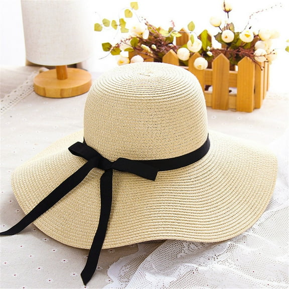Lroveb Sun Hats for Women Summer Beach New Ladies Floppy Foldable Cap Wide Brim Straw Hat
