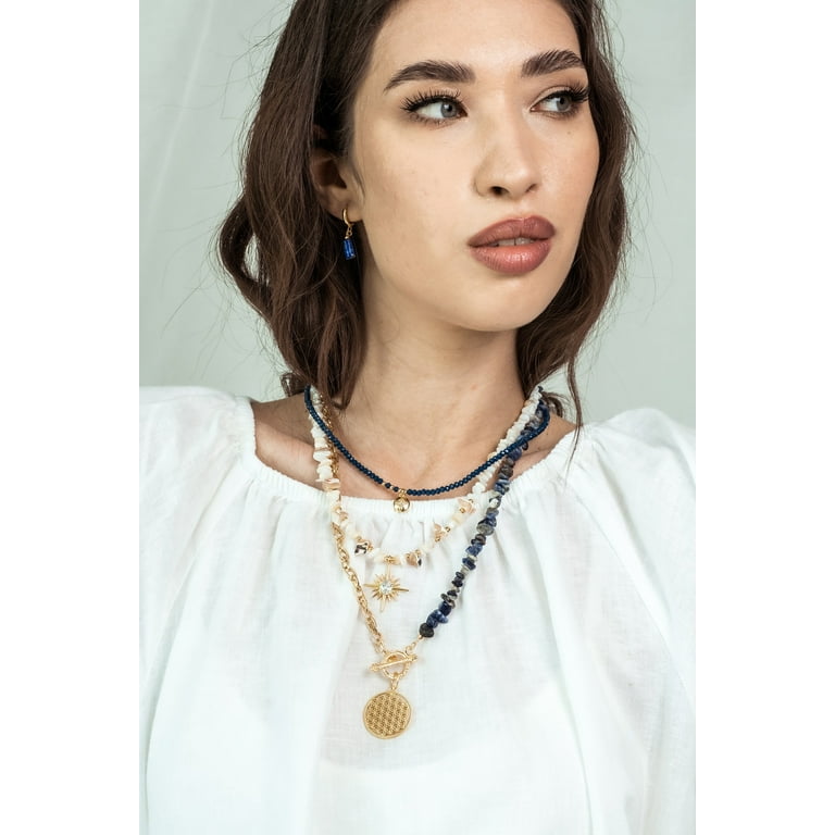 Women Gold-Plated Boho Layered Necklace Set 3Pcs, Beads with Round