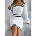 thumbnail image 5 of Deago Women's Ribbed Knit Bodycon Sweater Dress Button Long Sleeve Square Neck Elegant Midi Pullover Dresses (White, L), 5 of 9