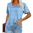 thumbnail image 2 of Ashirexll T-shirts, Short Sleeve Tops for Women, Womens Stripe Color Short Sleeve Top Round Neck Short Sleeve T-shirt, 2 of 5