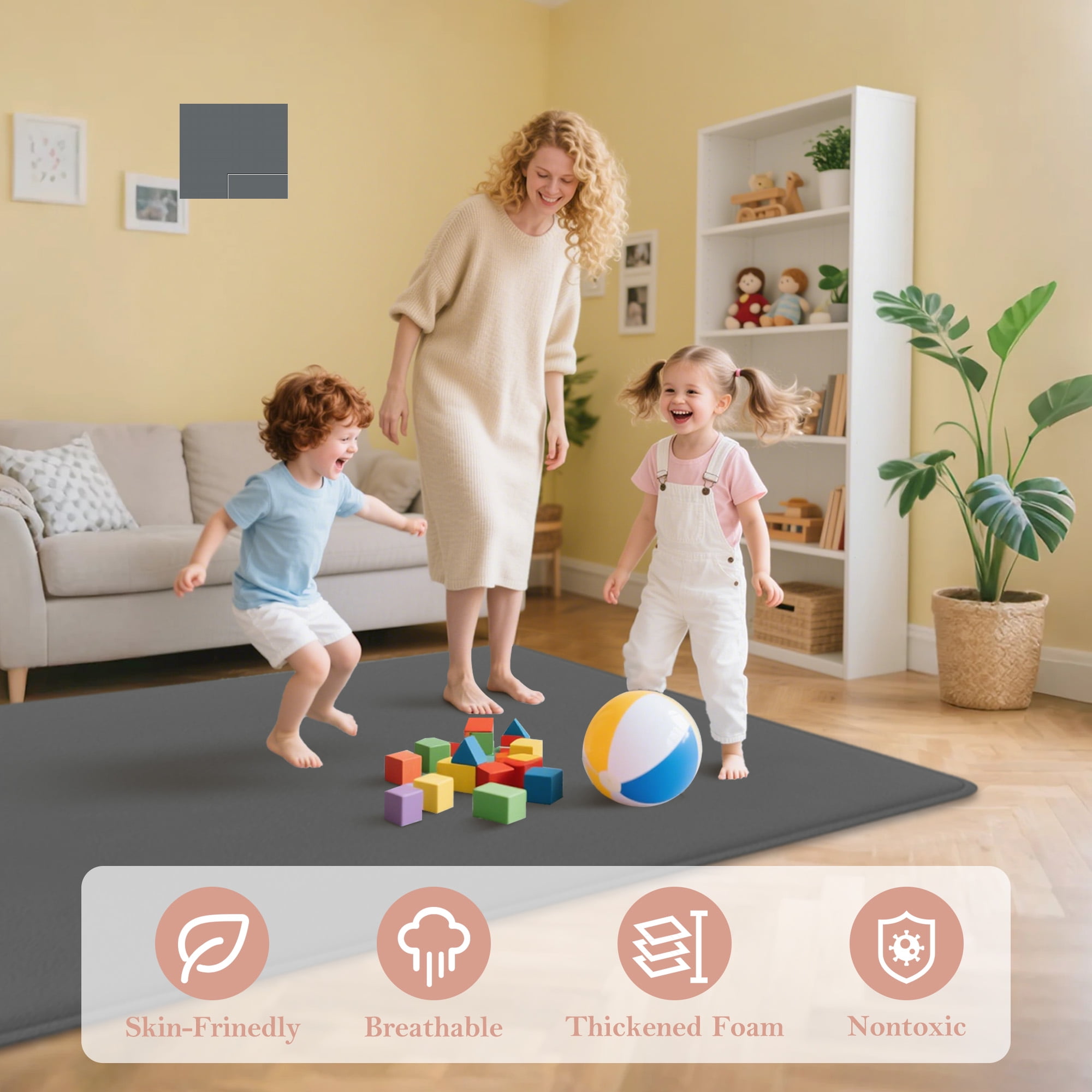 Baby Play Mat, 1.2"Thick Memory Foam Area Rug, Soft Coral Velvet Baby Crawling Mat with Non-Slip Backing, tummy time mat, tatami Padded Carpet, Baby Nursery Rug for Toddlers 50inx50in