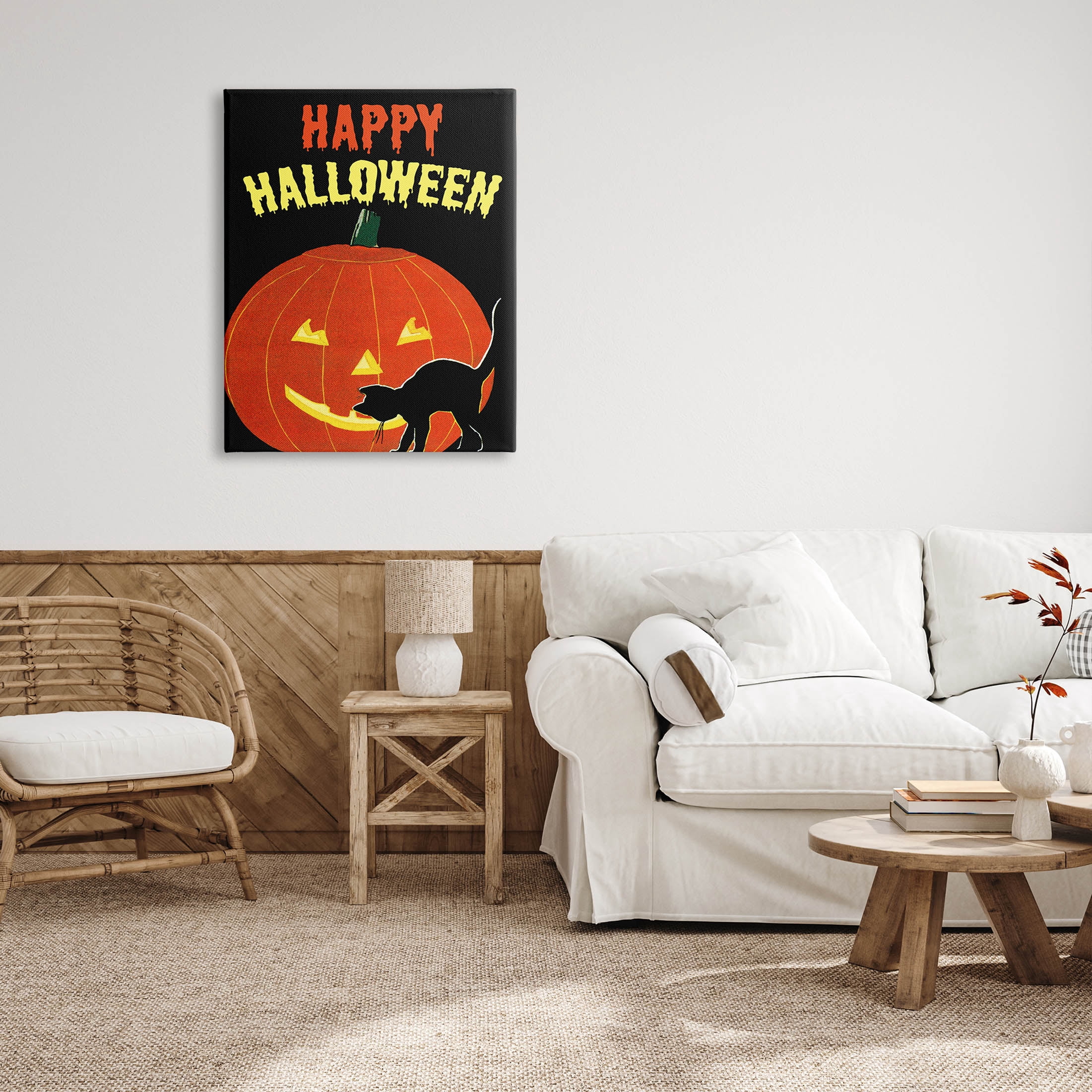 Stupell Industries Happy Halloween Haunted Jack-o-Lantern Graphic Art Gallery Wrapped Canvas Print Wall Art, Design by The Saturday Evening Post